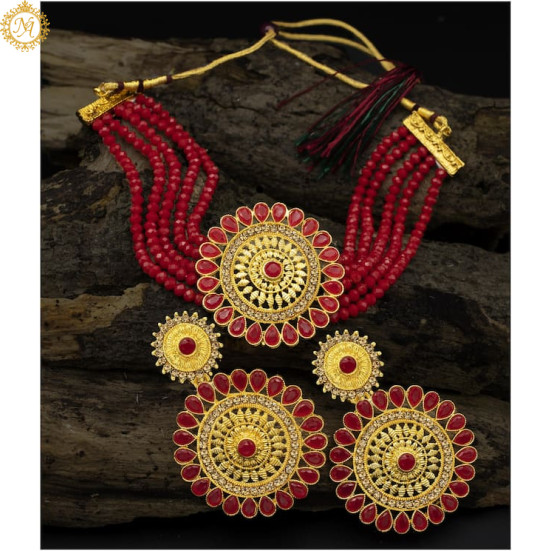 Naitikaarts Latest Choker Design Traditional Stylish Fancy Pearl Necklace Jewellery Set for Women NAA-145-RED Naitikaarts Latest Choker Design Traditional Stylish Fancy Pearl Necklace Jewellery Set for Women NAA-145-RED