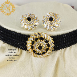 Naitikaarts Latest Choker Design Traditional Stylish Fancy Pearl Necklace Jewellery Set for Women NAITIKA-202-BLACK