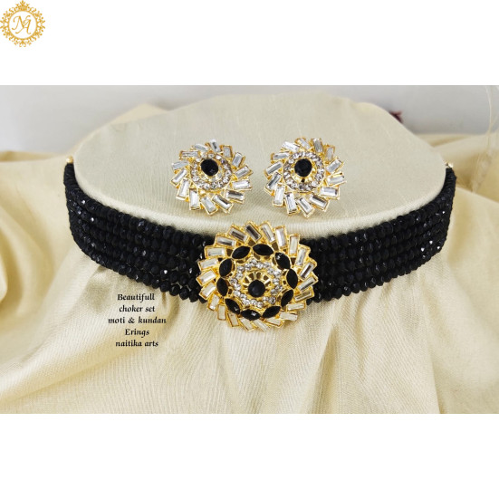 Naitikaarts Latest Choker Design Traditional Stylish Fancy Pearl Necklace Jewellery Set for Women NAITIKA-202-BLACK