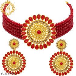 Naitikaarts Latest Choker Design Traditional Stylish Fancy Pearl Necklace Jewellery Set for Women NAITIKA145RED