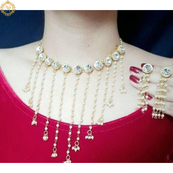 Naitikaarts Latest Choker Design Traditional Stylish Fancy Pearl Necklace Jewellery Set for Women NA-100