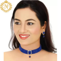 Naitikaarts Latest Choker Design Traditional Stylish Fancy Pearl Necklace Jewellery Set for Women NA-115-BLUE