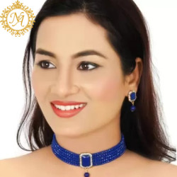 Naitikaarts Latest Choker Design Traditional Stylish Fancy Pearl Necklace Jewellery Set for Women NA-115-BLUE