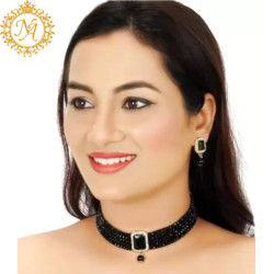 Naitikaarts Latest Choker Design Traditional Stylish Fancy Pearl Necklace Jewellery Set for Women NA-115-BLACK