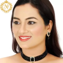 Naitikaarts Latest Choker Design Traditional Stylish Fancy Pearl Necklace Jewellery Set for Women NA-115-BLACK