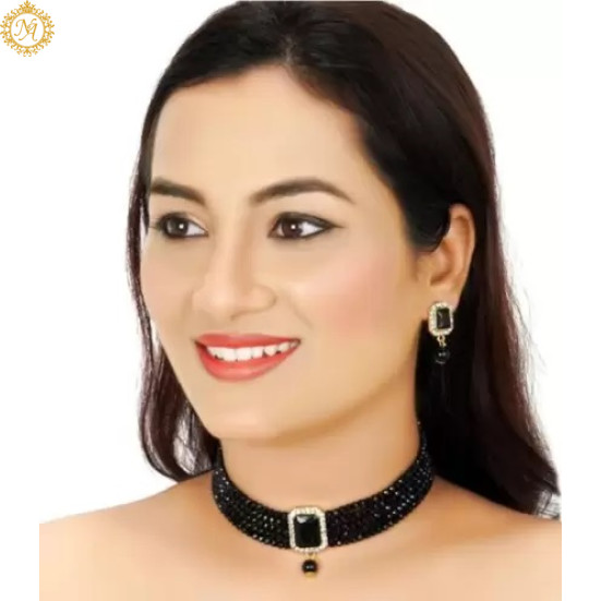 Naitikaarts Latest Choker Design Traditional Stylish Fancy Pearl Necklace Jewellery Set for Women NA-115-BLACK