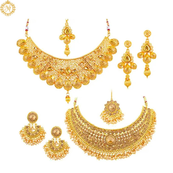 Naitikaarts Latest Choker Design Traditional Stylish Fancy Pearl Necklace Jewellery Set for Women NA-228+165