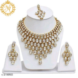 Naitikaarts Latest Choker Design Traditional Stylish Fancy Pearl Necklace Jewellery Set for Women NA-230-WHITE