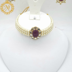 Naitikaarts Latest Choker Design Traditional Stylish Fancy Pearl Necklace Jewellery Set for Women NA-280-RUBE