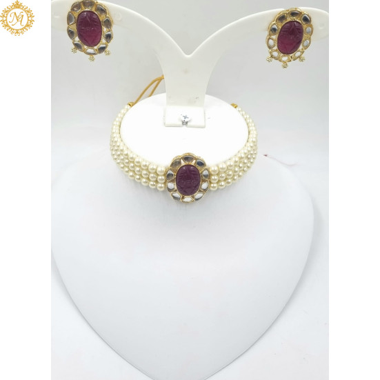 Naitikaarts Latest Choker Design Traditional Stylish Fancy Pearl Necklace Jewellery Set for Women NA-280-RUBE