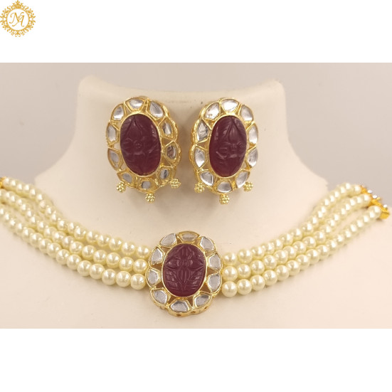 Naitikaarts Latest Choker Design Traditional Stylish Fancy Pearl Necklace Jewellery Set for Women NA-280RU
