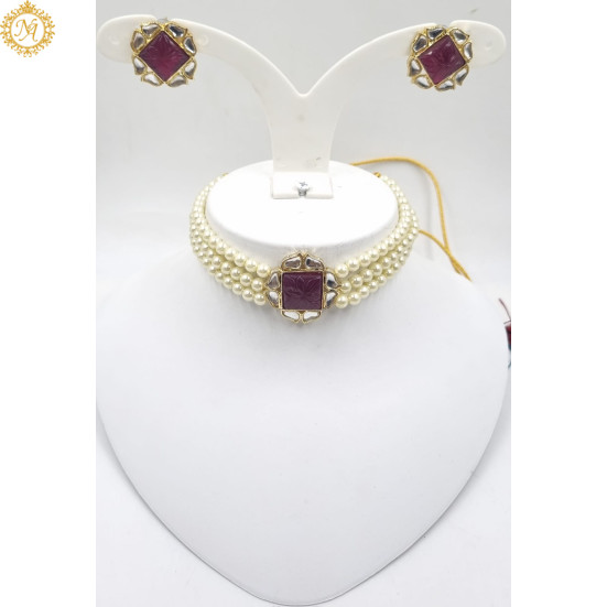 Naitikaarts Latest Choker Design Traditional Stylish Fancy Pearl Necklace Jewellery Set for Women NA-281-RUBE