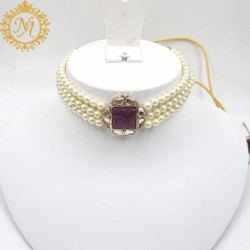 Naitikaarts Latest Choker Design Traditional Stylish Fancy Pearl Necklace Jewellery Set for Women NA-281-RUBE
