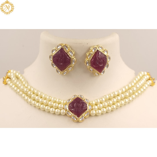 Naitikaarts Latest Choker Design Traditional Stylish Fancy Pearl Necklace Jewellery Set for Women NA-282-RU