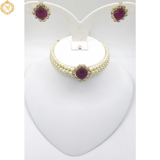 Naitikaarts Latest Choker Design Traditional Stylish Fancy Pearl Necklace Jewellery Set for Women NA-282-RUBE
