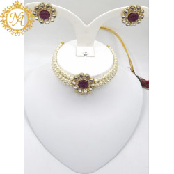 Naitikaarts Latest Choker Design Traditional Stylish Fancy Pearl Necklace Jewellery Set for Women NA-283-RUBE