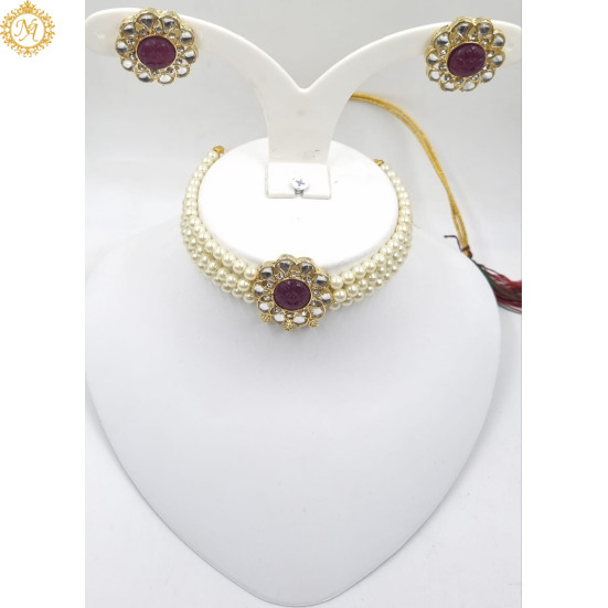 Naitikaarts Latest Choker Design Traditional Stylish Fancy Pearl Necklace Jewellery Set for Women NA-283-RUBE