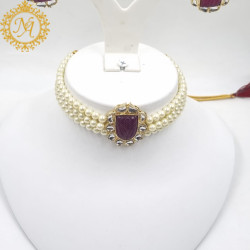 Naitikaarts Latest Choker Design Traditional Stylish Fancy Pearl Necklace Jewellery Set for Women NA-284-RUBE