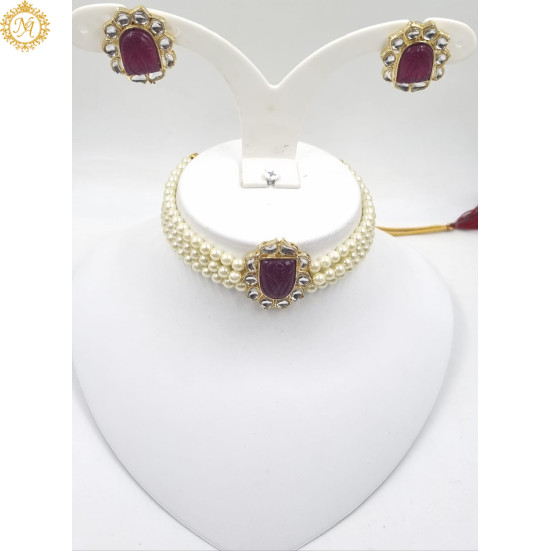 Naitikaarts Latest Choker Design Traditional Stylish Fancy Pearl Necklace Jewellery Set for Women NA-284-RUBE