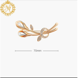 Naitikaarts Elegant Artificial Flower Rhinestone Brooch Pin Brooch Wedding Brooch (Gold)