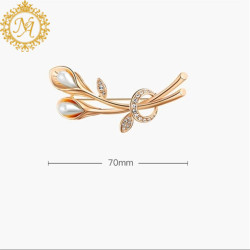 Naitikaarts Elegant Artificial Flower Rhinestone Brooch Pin Brooch Wedding Brooch (Gold)