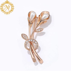 Naitikaarts Elegant Artificial Flower Rhinestone Brooch Pin Brooch Wedding Brooch (Gold)