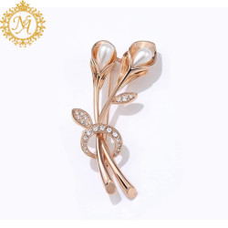 Naitikaarts Elegant Artificial Flower Rhinestone Brooch Pin Brooch Wedding Brooch (Gold)