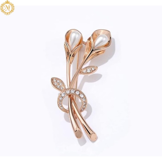 Naitikaarts Elegant Artificial Flower Rhinestone Brooch Pin Brooch Wedding Brooch (Gold)