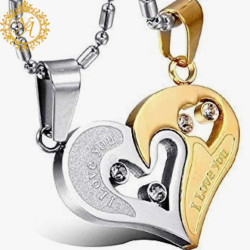Naitikaarts Silver Chain Stainless Steel Heart Shape Valentine Special Pendant For Couples Stainless Steel Pendant Set
