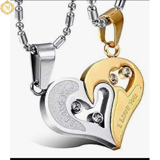 Naitikaarts Silver Chain Stainless Steel Heart Shape Valentine Special Pendant For Couples Stainless Steel Pendant Set