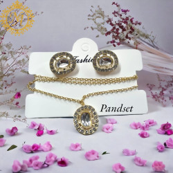 Naitikaarts Gold Round Crystal Pendant with Chain and Earrings Set for Women and Girls