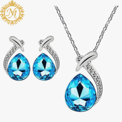 Naitikaarts Silver Round Crystal Pendant with Chain and Earrings Set for Women and Girls