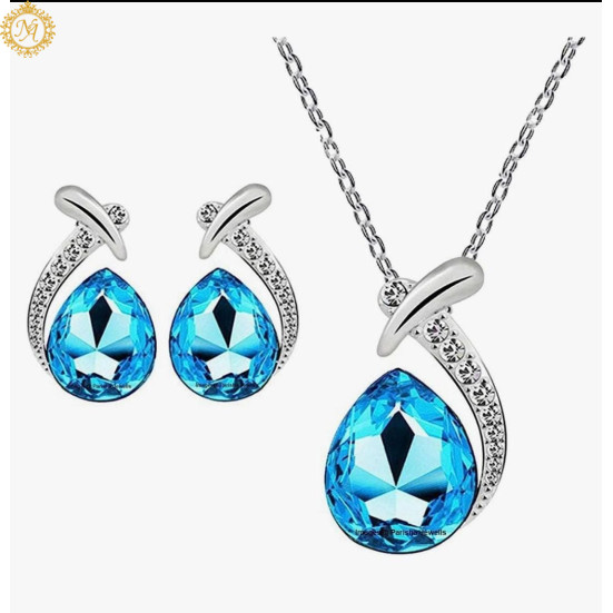Naitikaarts Silver Round Crystal Pendant with Chain and Earrings Set for Women and Girls