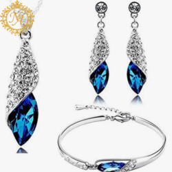 Naitikaarts Fashion Blue Crystal Pendant Necklace Jewellery Set with Earrings and Bracelet for Girls and Women