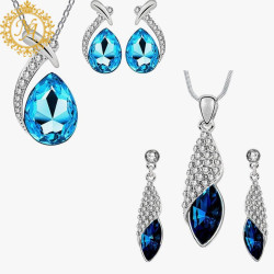 Naitikaarts Fashion Blue Crystal Pendant Necklace Jewellery Set with Earrings for Girls and Women