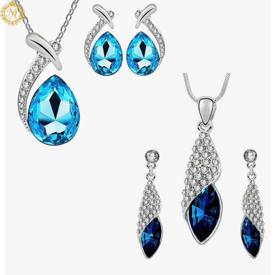 Naitikaarts Fashion Blue Crystal Pendant Necklace Jewellery Set with Earrings for Girls and Women Naitikaarts Fashion Blue Crystal Pendant Necklace Jewellery Set with Earrings for Girls and Women