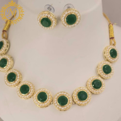 Naitikaarts Latest Choker Design Traditional Stylish Fancy Pearl Necklace Jewellery Set for Women NA-314-GREEN