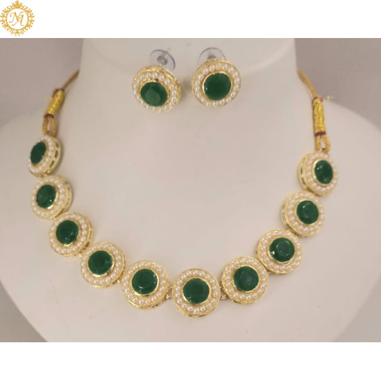 Naitikaarts Latest Choker Design Traditional Stylish Fancy Pearl Necklace Jewellery Set for Women NA-314-GREEN