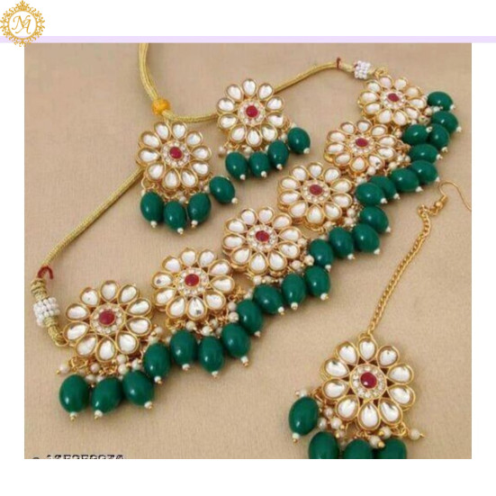 Naitikaarts Latest Choker Design Traditional Stylish Fancy Pearl Necklace Jewellery Set for Women NA-328-GREEN