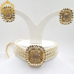 Naitikaarts Latest Choker Design Traditional Stylish Fancy Pearl Necklace Jewellery Set for Women NA-335-GERY