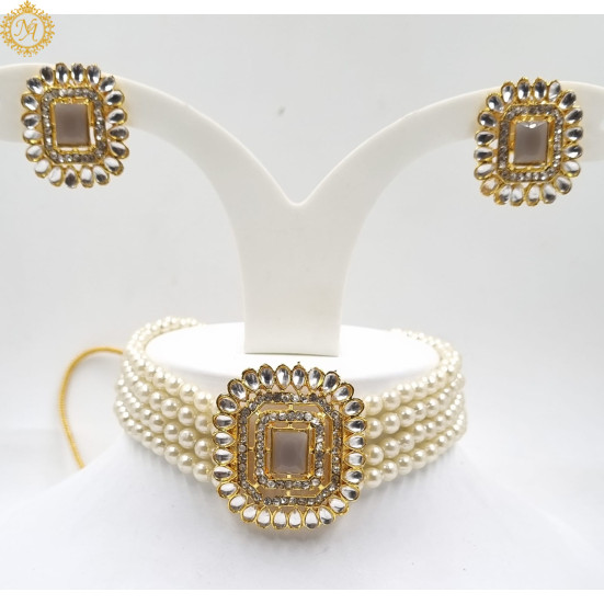 Naitikaarts Latest Choker Design Traditional Stylish Fancy Pearl Necklace Jewellery Set for Women NA-335-GERY Naitikaarts Latest Choker Design Traditional Stylish Fancy Pearl Necklace Jewellery Set for Women NA-335-GERY