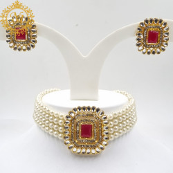 Naitikaarts Latest Choker Design Traditional Stylish Fancy Pearl Necklace Jewellery Set for Women NA-335-RED