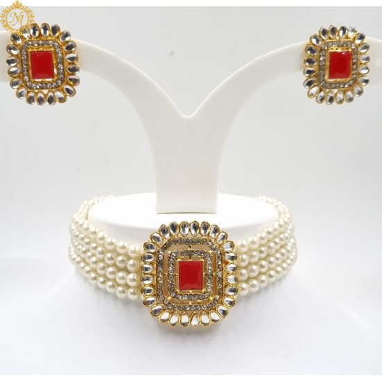 Naitikaarts Latest Choker Design Traditional Stylish Fancy Pearl Necklace Jewellery Set for Women NA-335