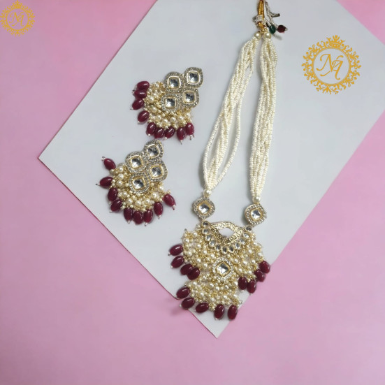 Naitikaarts Latest Necklace Traditional Ethnic Jewellery Set for Women and Girls NA-NEXK-EAR-MRN