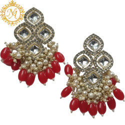 Naitikaarts High Quality Kundan studded Drop Earrings for Girls and Women Jewellery Red