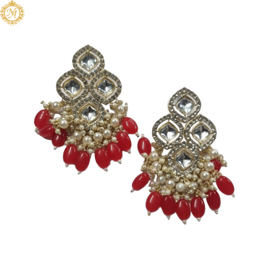 Naitikaarts High Quality Kundan studded Drop Earrings for Girls and Women Jewellery Red