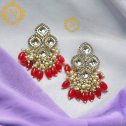 Naitikaarts High Quality Kundan studded Drop Earrings for Girls and Women Jewellery Red