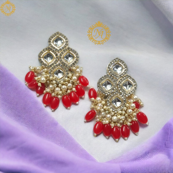 Naitikaarts High Quality Kundan studded Drop Earrings for Girls and Women Jewellery Red