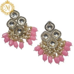 Naitikaarts High Quality Kundan studded Drop Earrings for Girls and Women Jewellery Pink