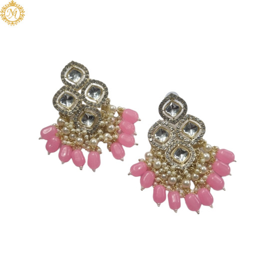 Naitikaarts High Quality Kundan studded Drop Earrings for Girls and Women Jewellery Pink
